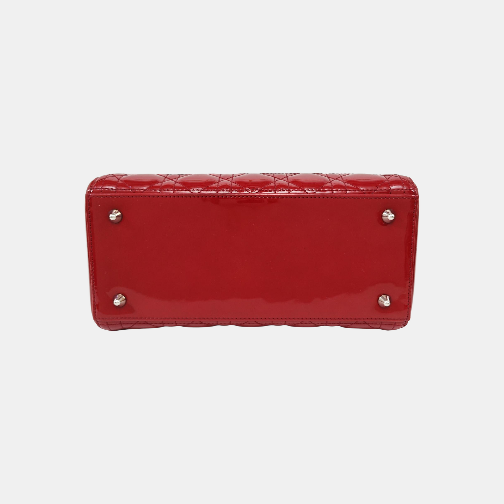Lady Dior Medium Cannage Patent Leather Red