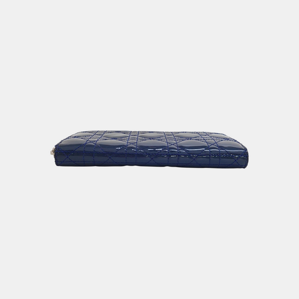 Lady Dior Small Cannage Patent Leather Blue Wallet