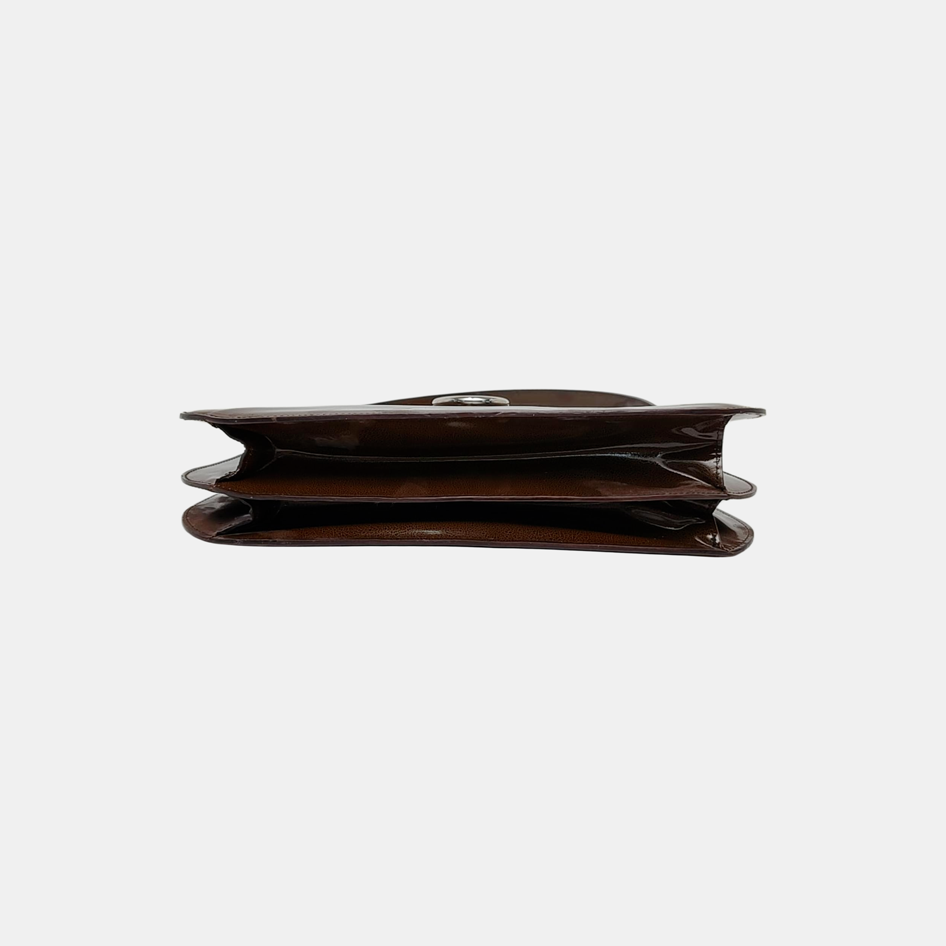 Patent Leather Top Handle Bag Brown