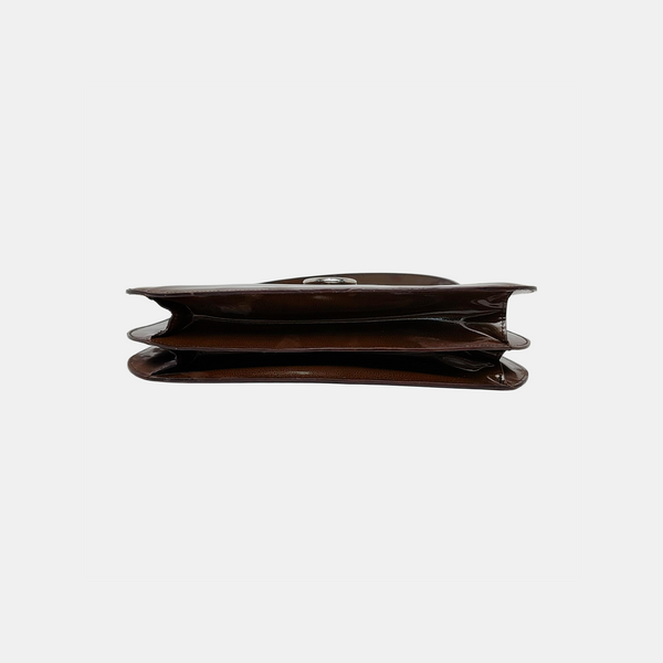 Patent Leather Top Handle Bag Brown