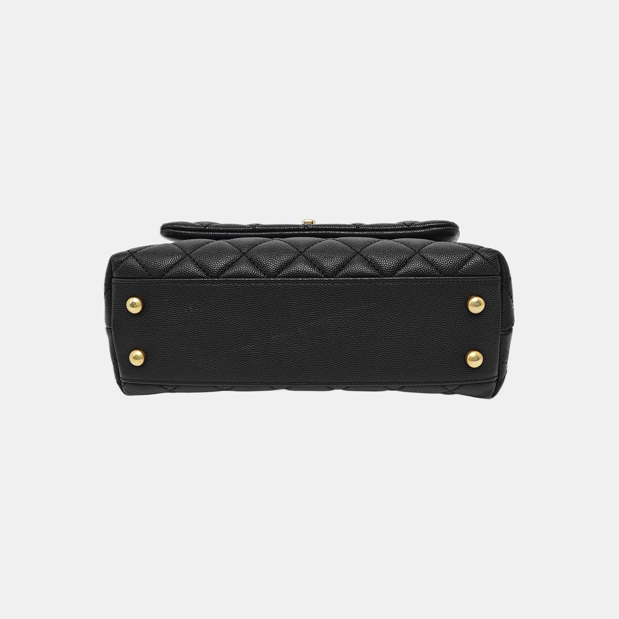 COCO HANDLE Small Quilted Grained Calfskin Black