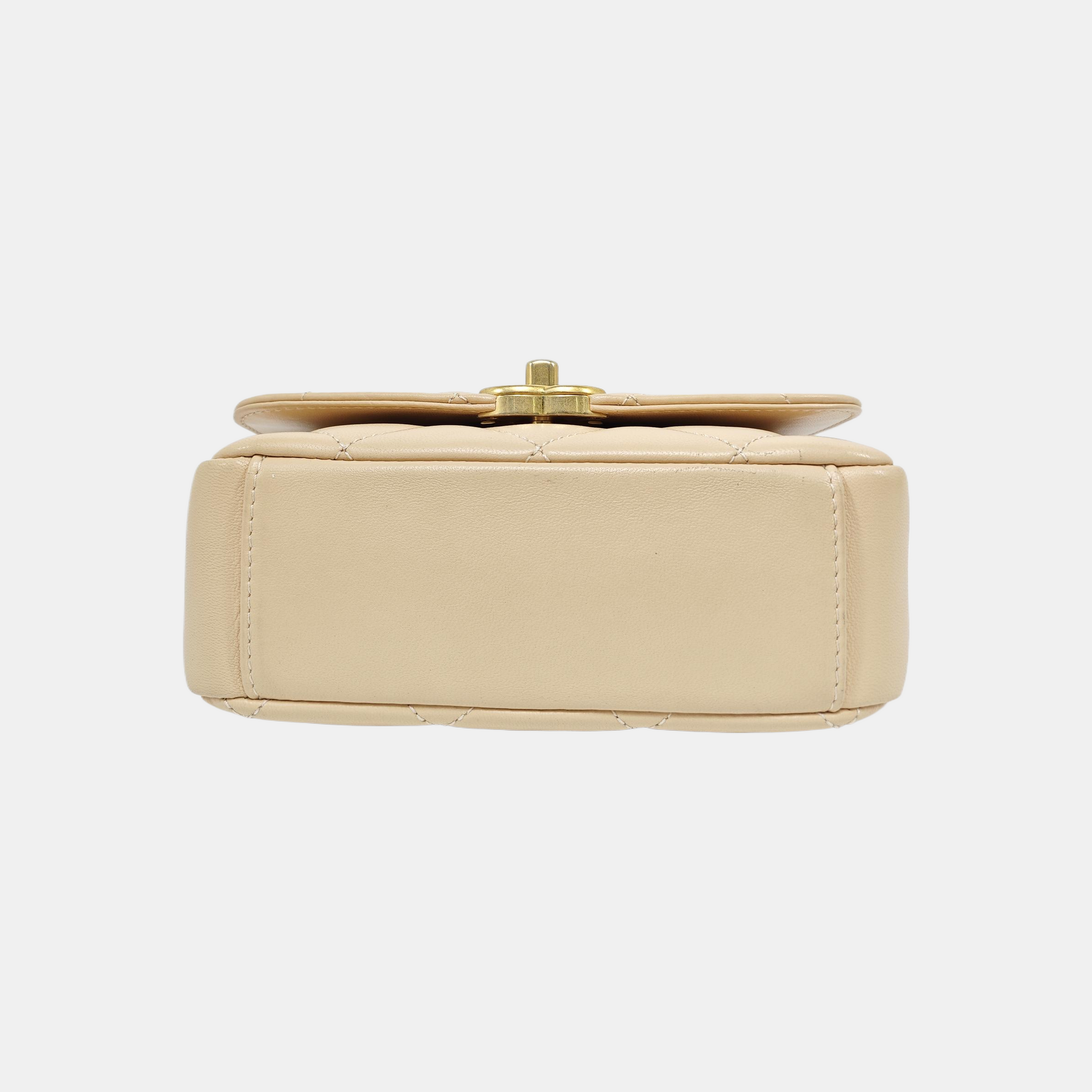 Quilted Lambskin Shoulder Bag Small Beige