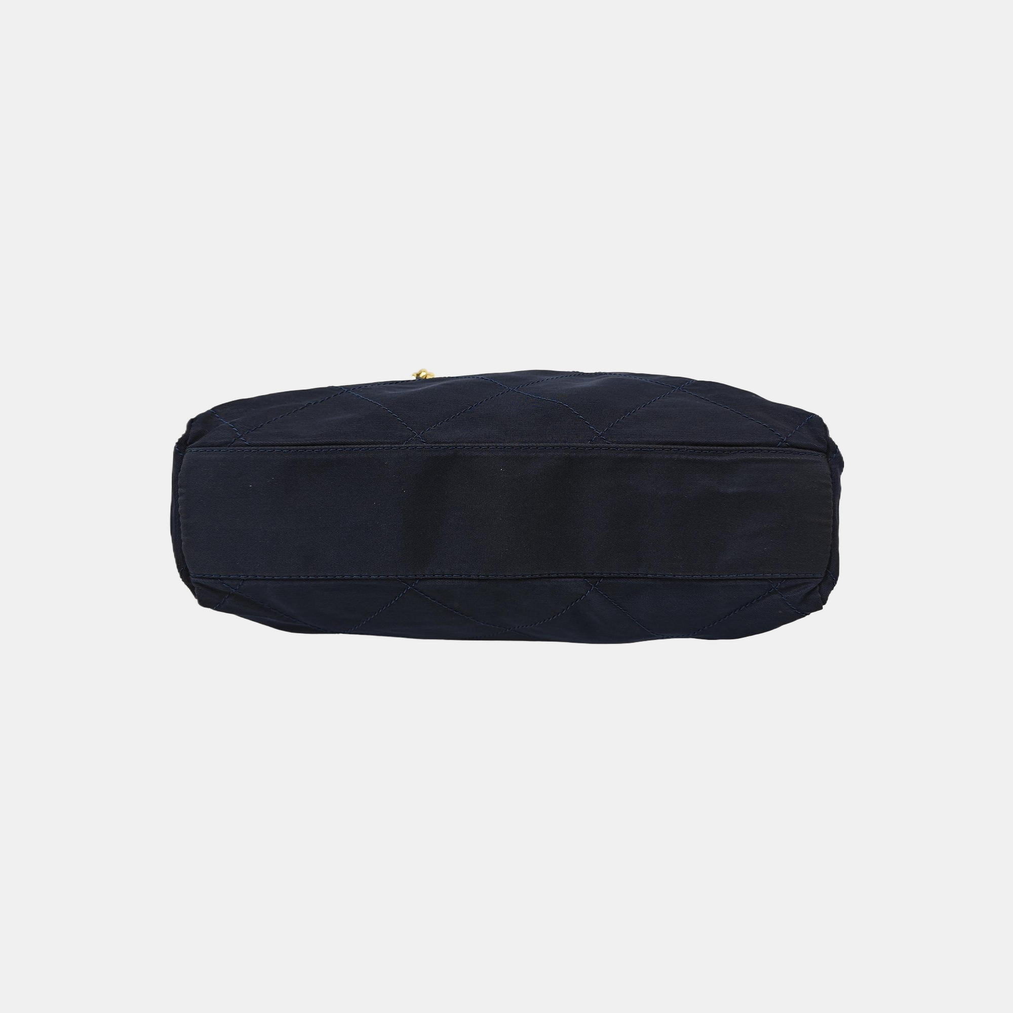 Quilted Nylon Shoulder Bag Blue