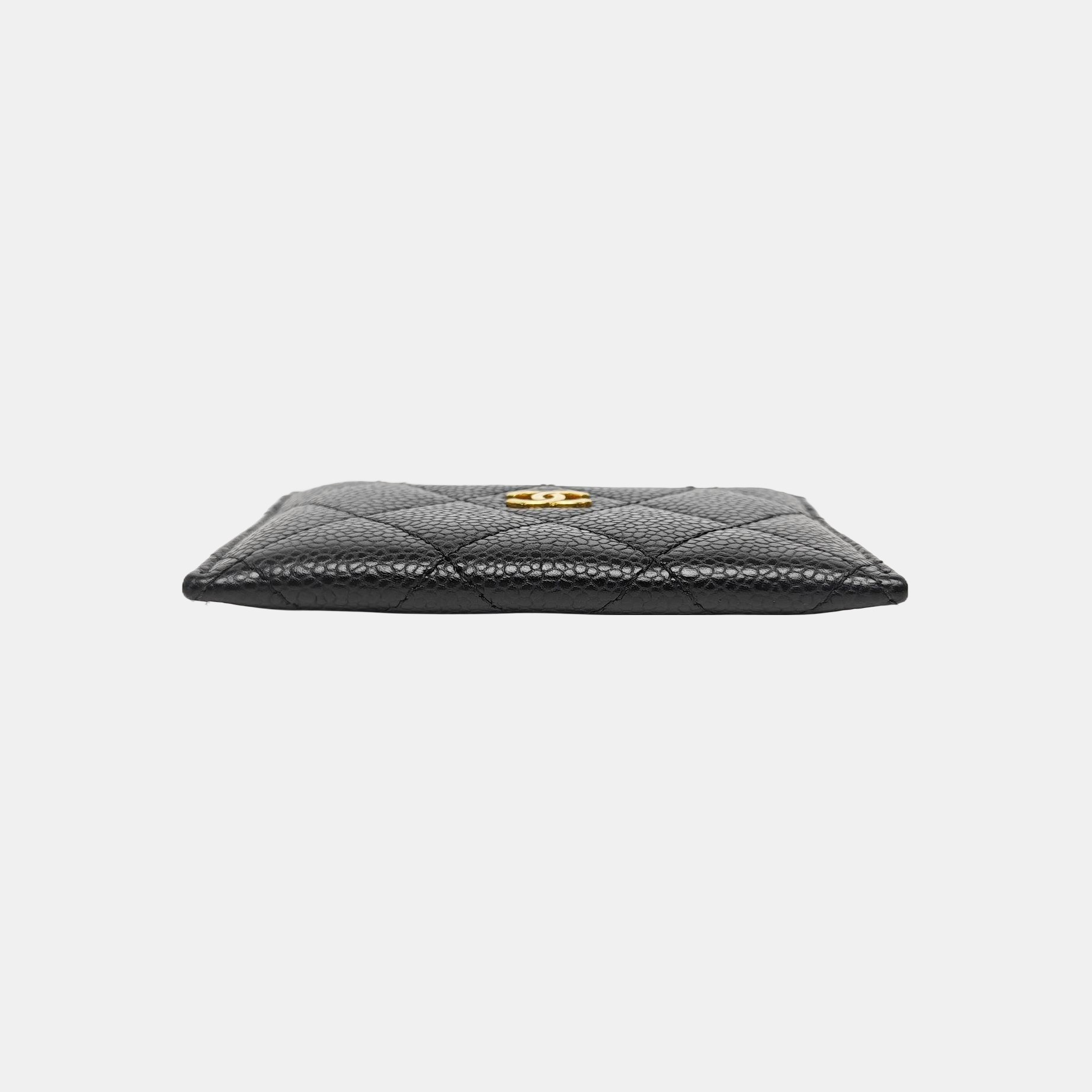 Quilted Grained Calfskin Card Holder Black