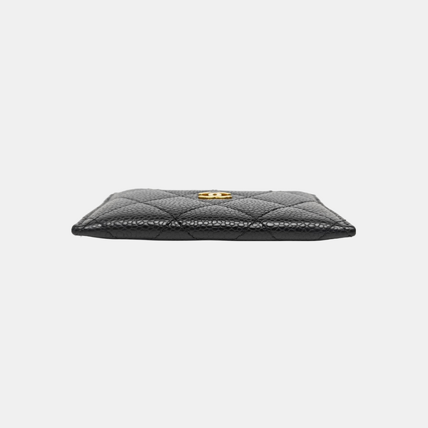 Quilted Grained Calfskin Card Holder Black