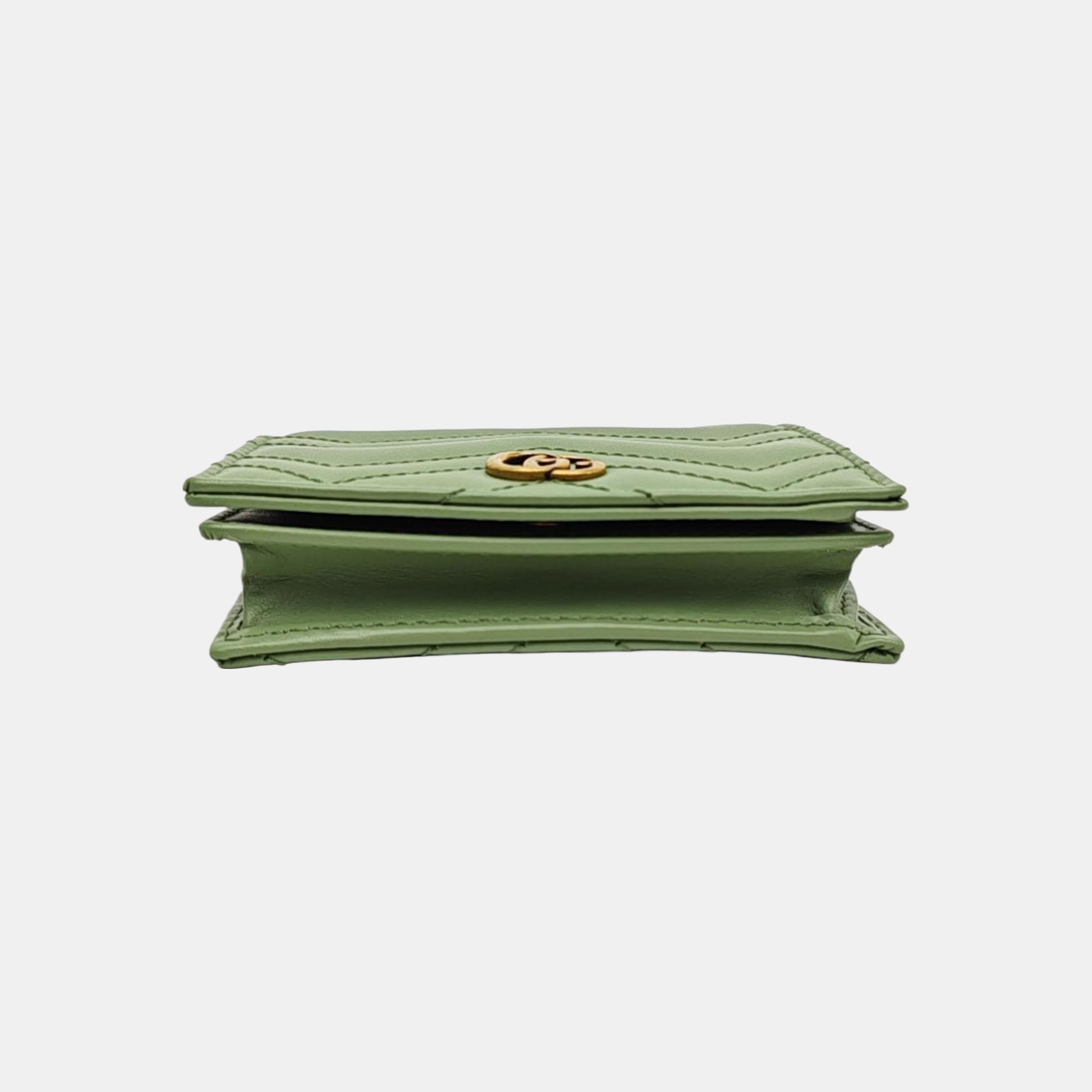 GG Marmont Mini Chevron Calfskin Green Wallet