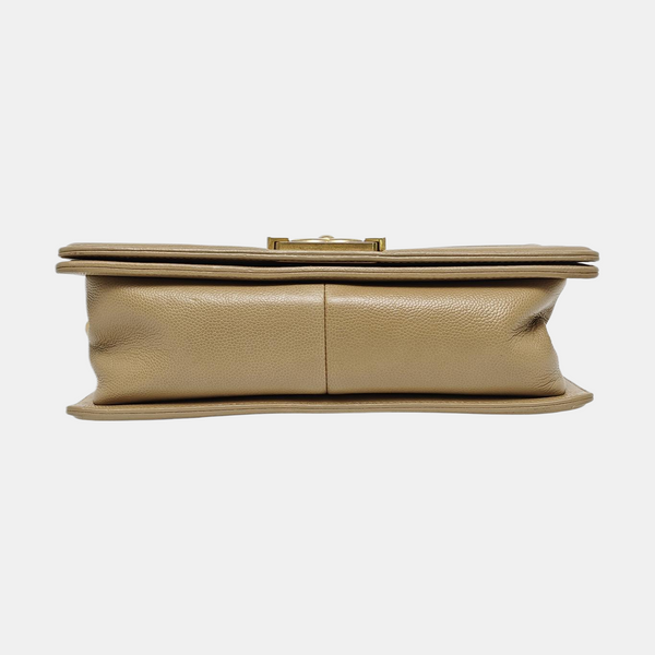 BOY CHANEL Medium Chevron, Quilted Grained Calfskin Beige