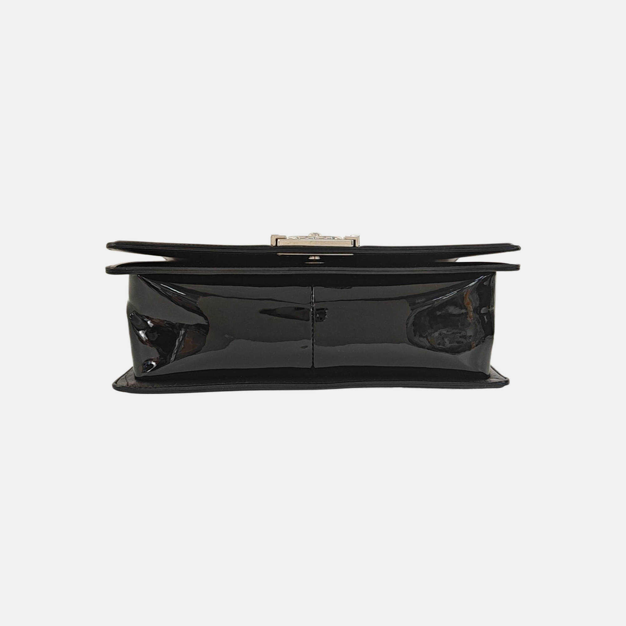 BOY CHANEL Medium Chevron Patent Leather Black
