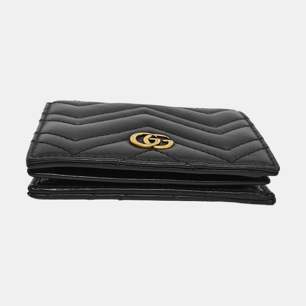 GG Marmont Mini Quilted Calfskin Black Card Holder