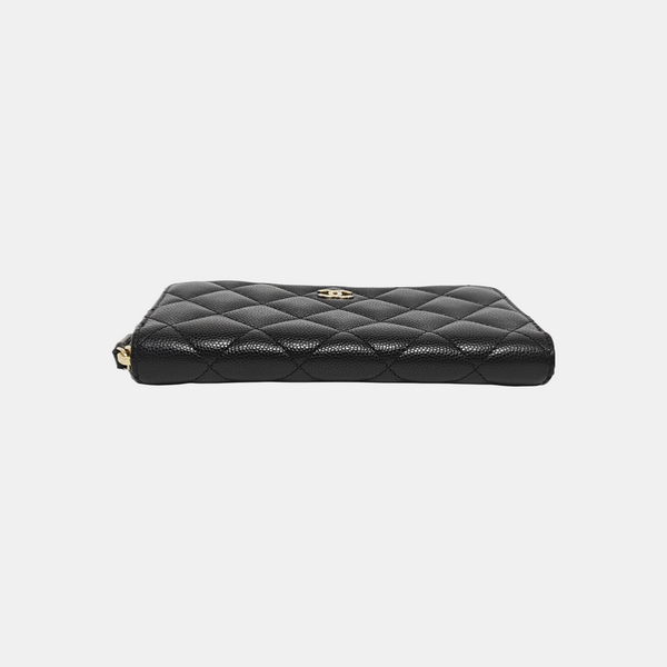 Quilted Grained Calfskin Wallet Black