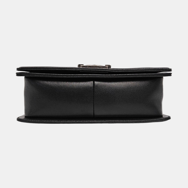 BOY CHANEL Medium Chevron, Quilted Grained Calfskin Black