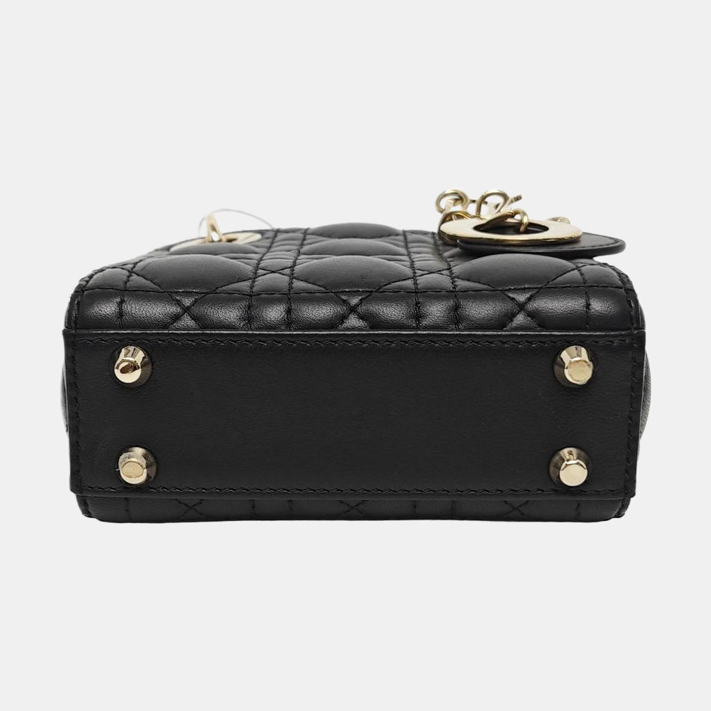 Authenticated pre-owned  Lady Dior Super Mini Quilted Lambskin Black - Tote Bag at Looply