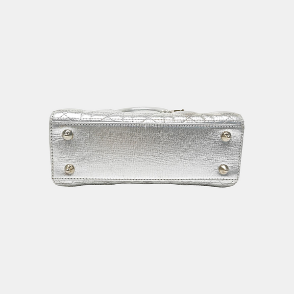 Lady Dior Small Cannage Calfskin Silver