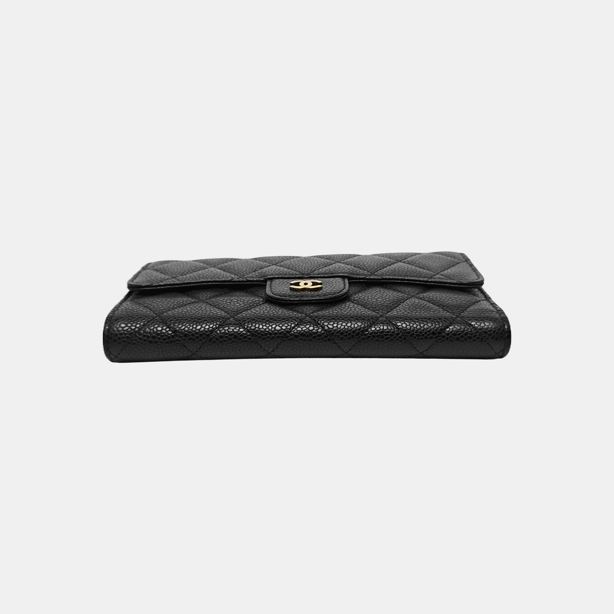 Quilted Grained Calfskin Wallet Black