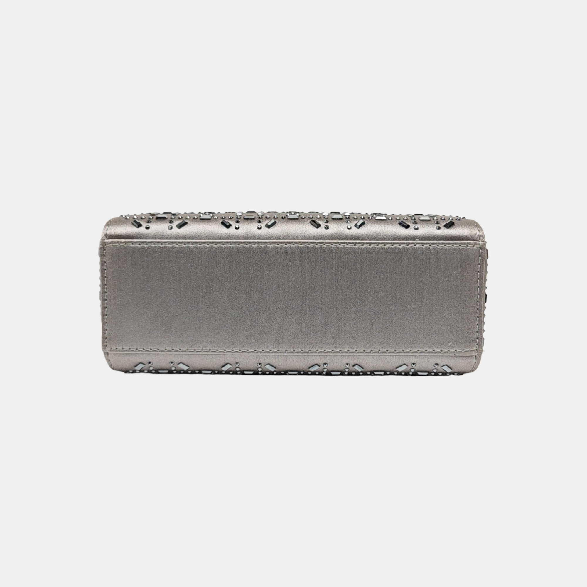 Lady Dior Mini Cannage Silk Satin Gray
