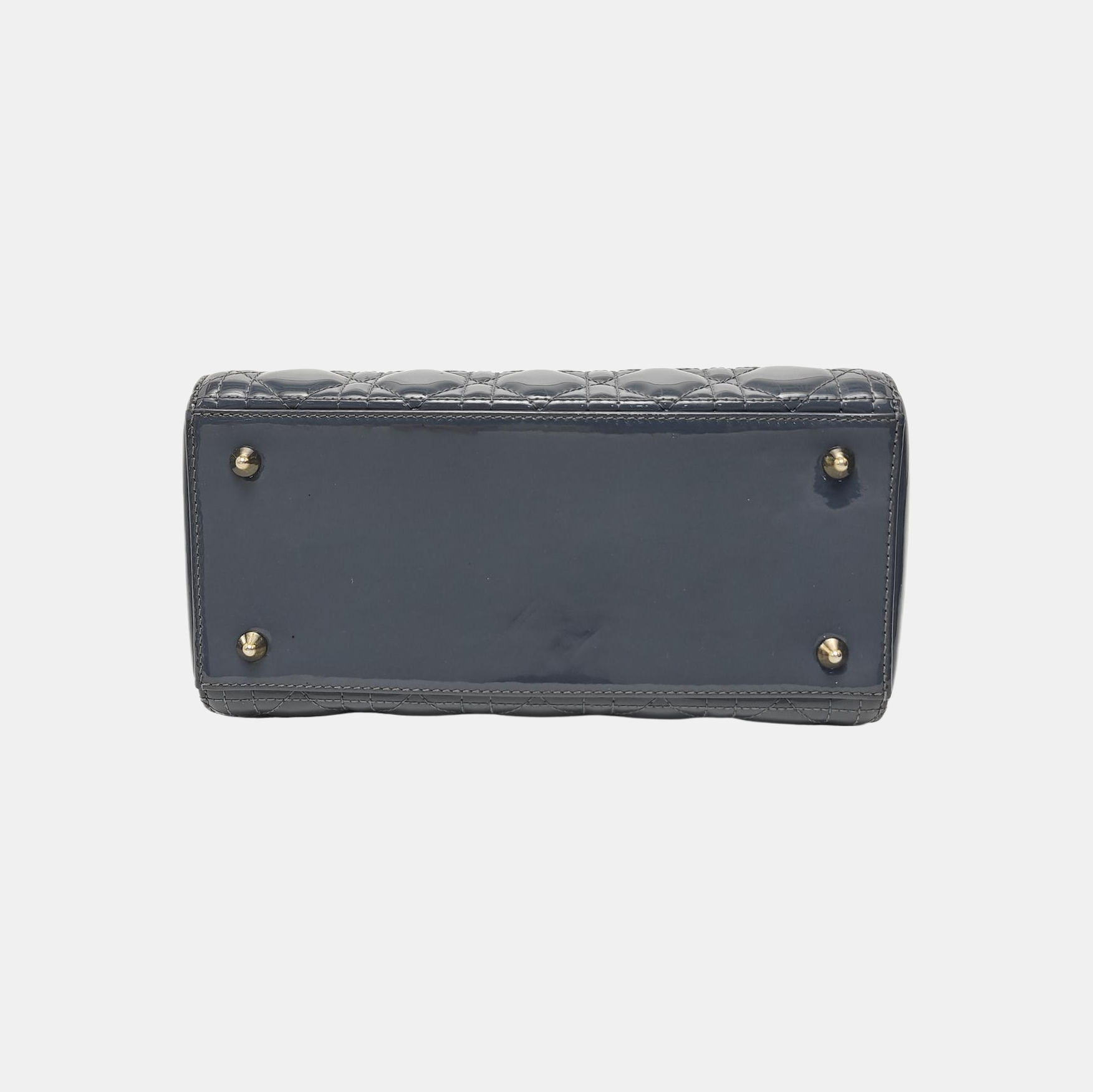 Lady Dior Medium Cannage Patent Leather Blue