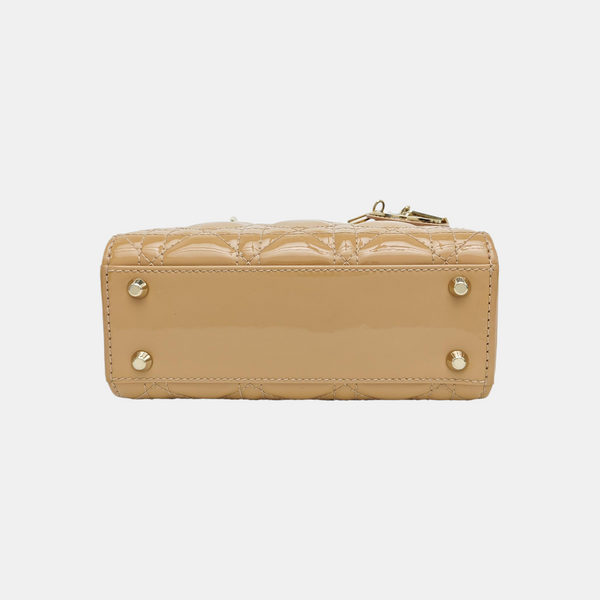 Lady Dior Mini Cannage Patent Leather Beige