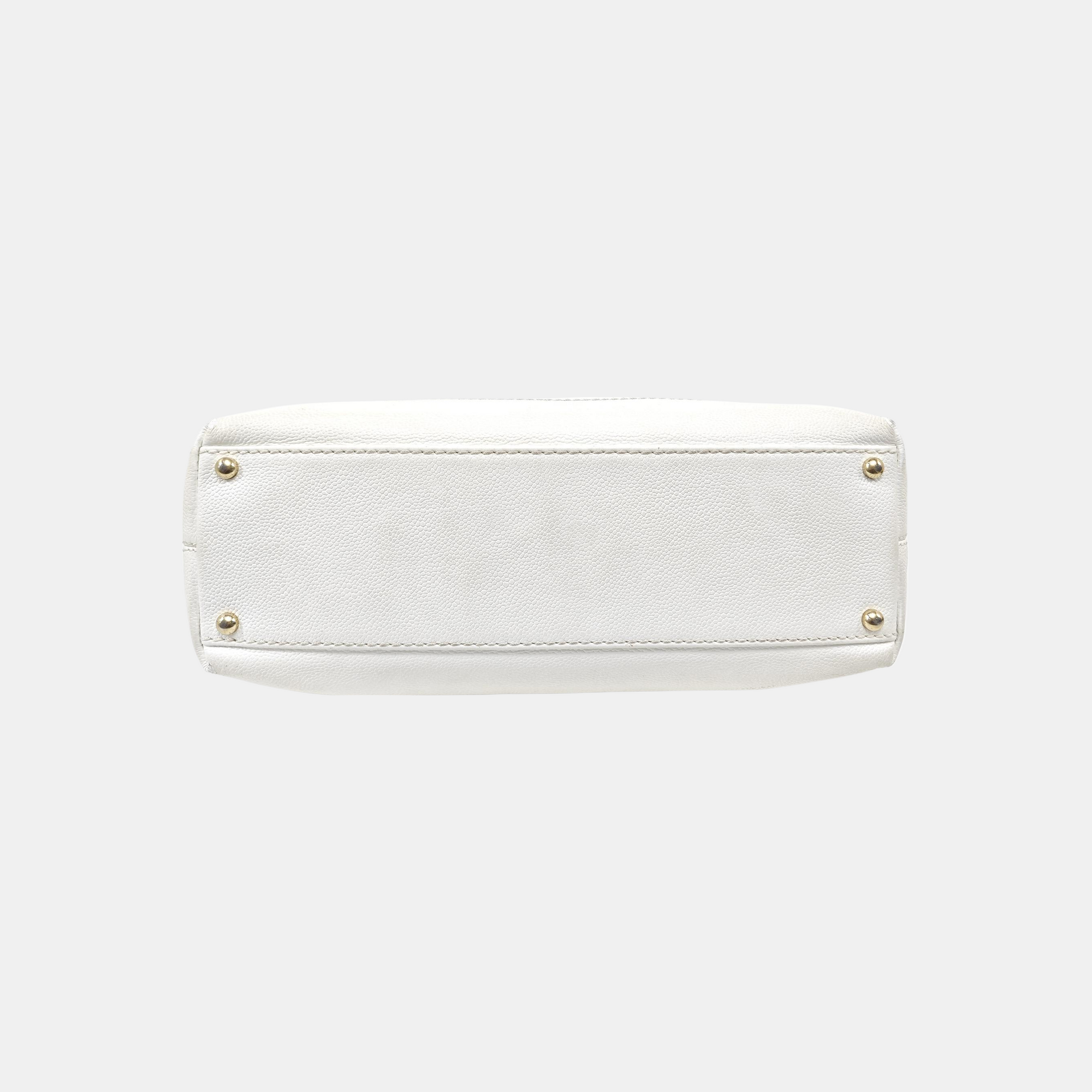 Quilted Grained Calfskin Shoulder Bag White