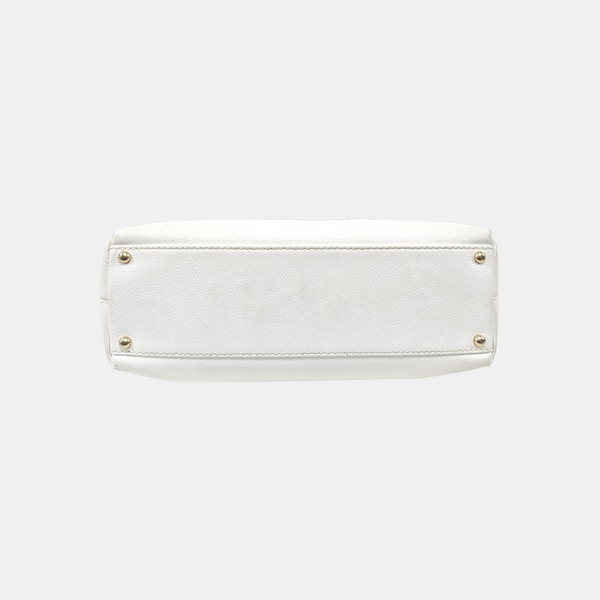Quilted Grained Calfskin Shoulder Bag White