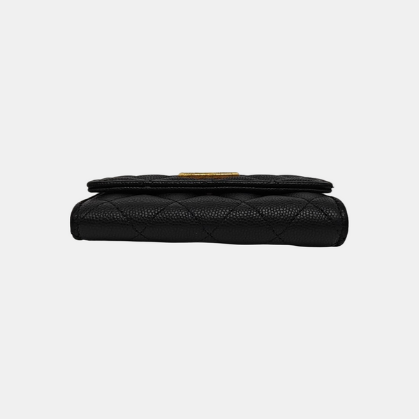 Quilted Grained Calfskin Card Holder Black