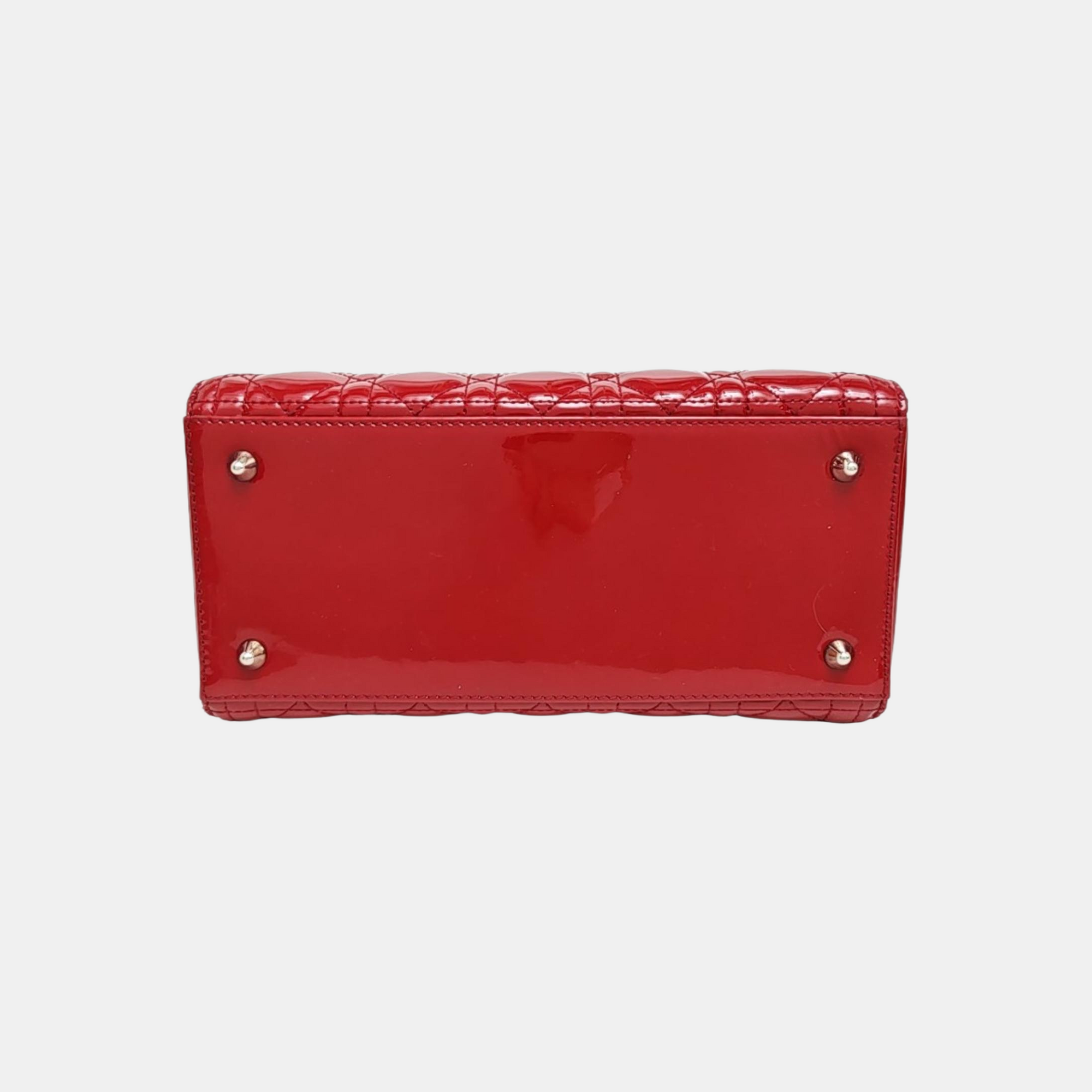 Lady Dior Medium Cannage Patent Leather Red