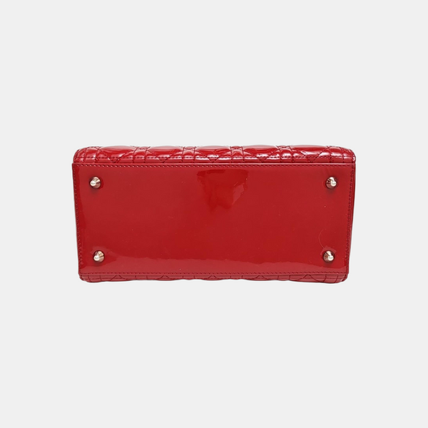 Lady Dior Medium Cannage Patent Leather Red