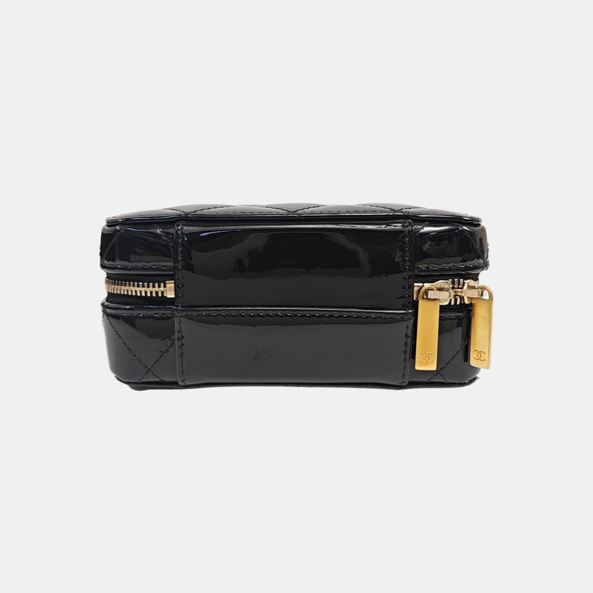 Quilted Patent Calfskin Shoulder Bag Black
