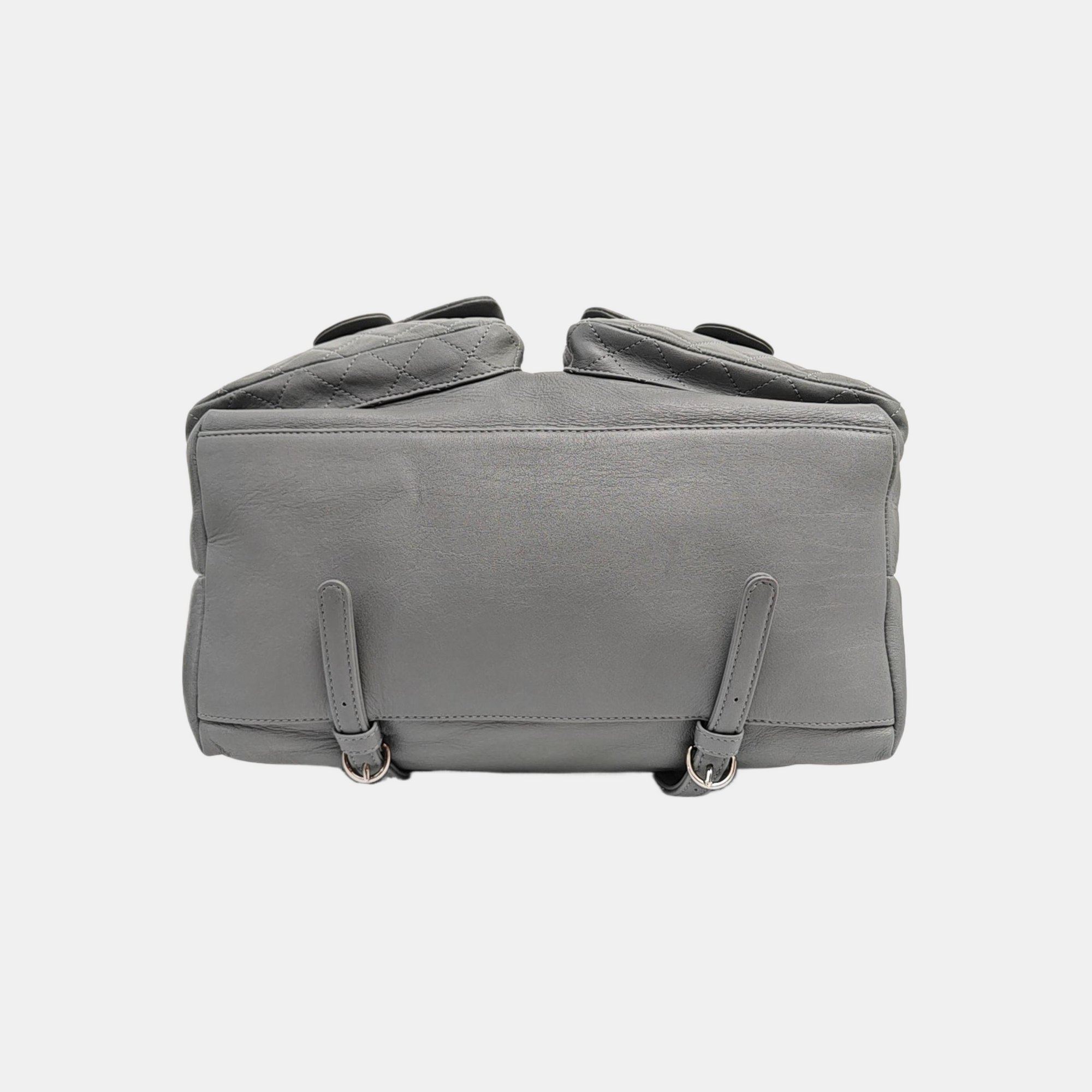Quilted Calfskin Backpack Gray