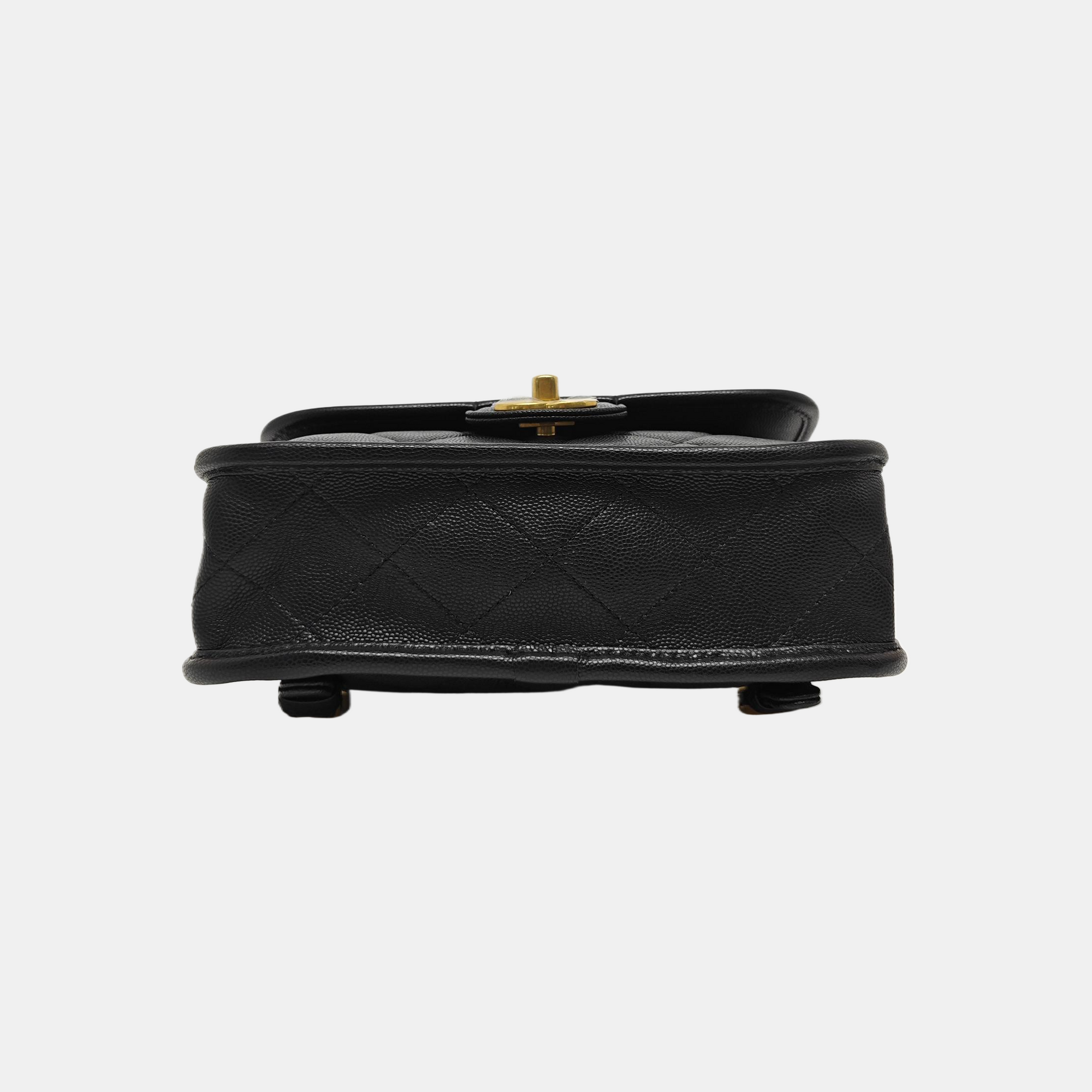 Quilted Grained Calfskin Backpack Black