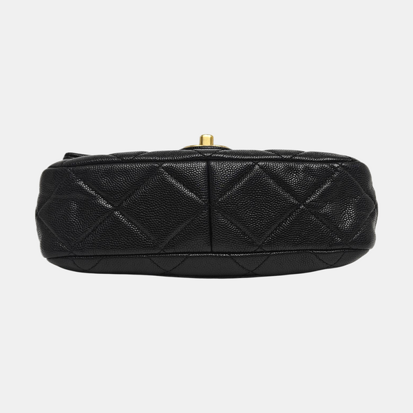 Medium Quilted Grained Calfskin Black