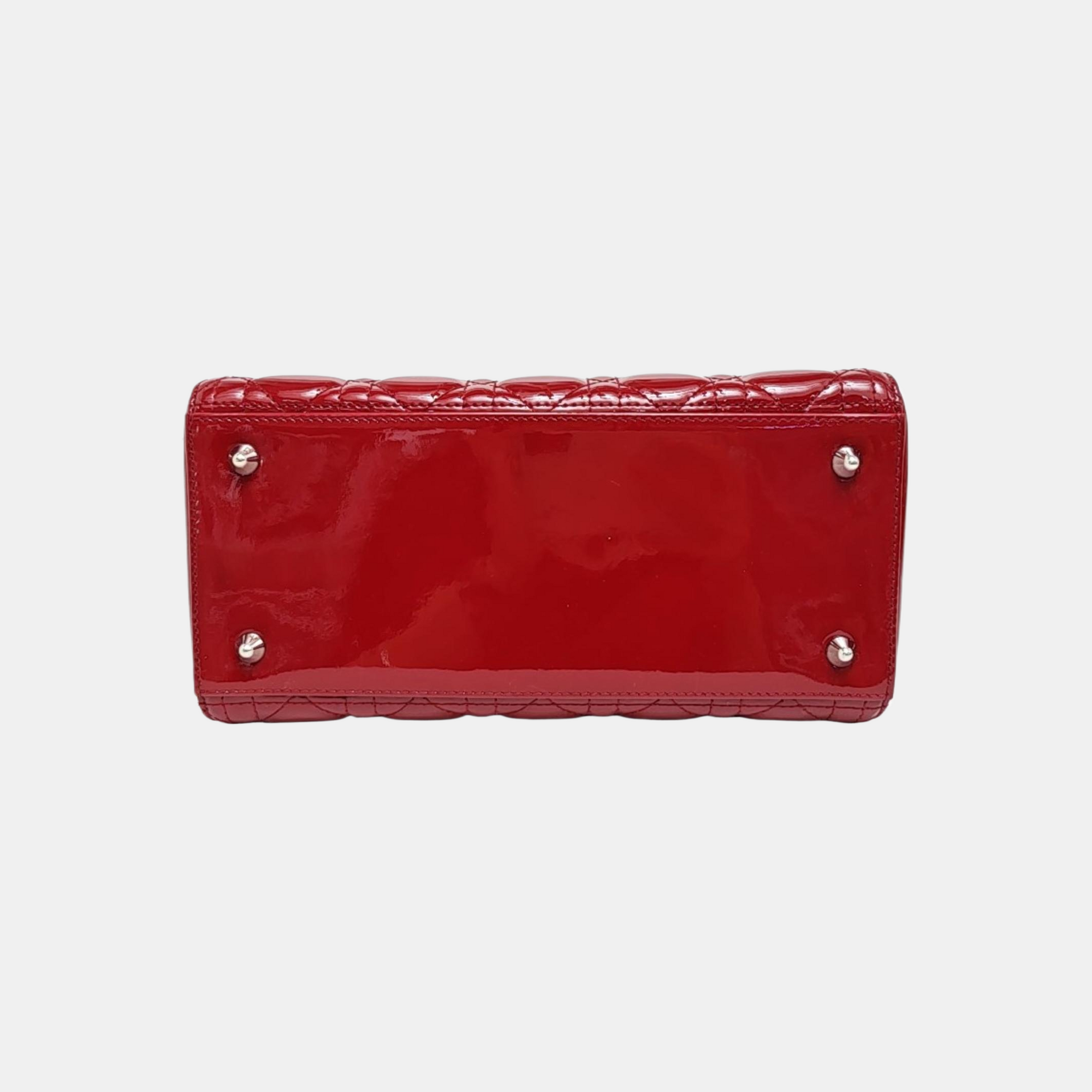Lady Dior Medium Cannage Patent Leather Red