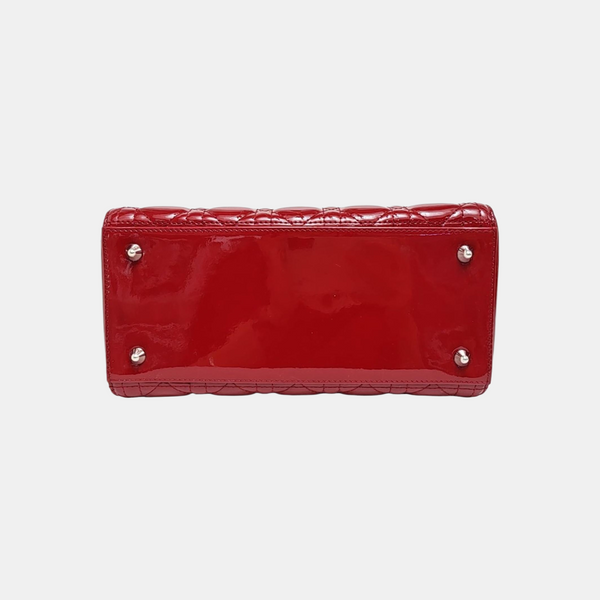 Lady Dior Medium Cannage Patent Leather Red