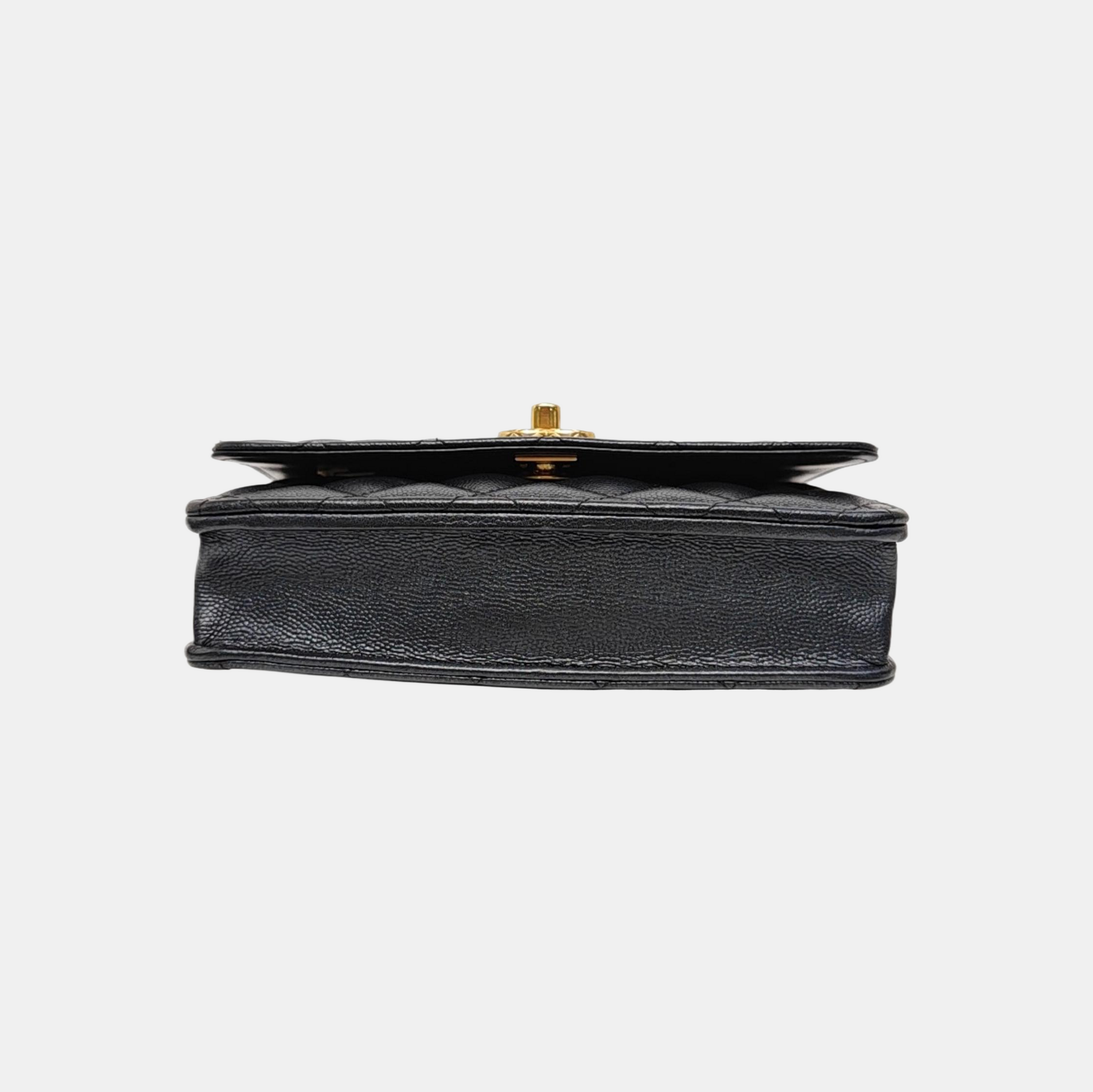 Quilted Grained Calfskin Shoulder Bag Black
