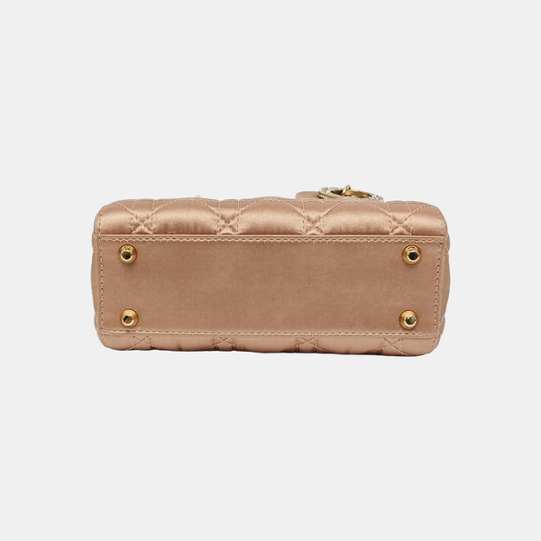 Lady Dior Mini Cannage Silk Satin Rose Gold