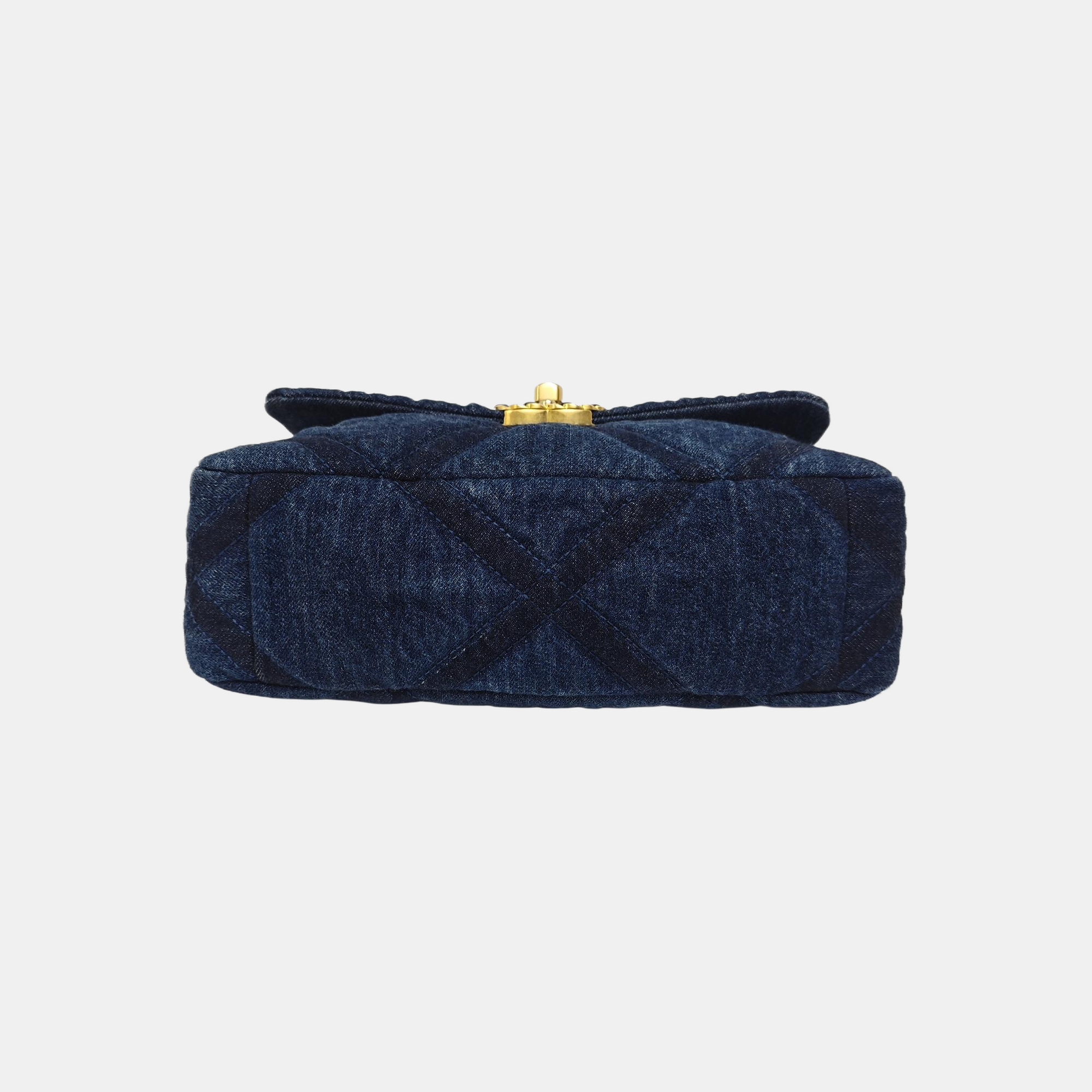 CHANEL 19 Small Quilted Denim Blue