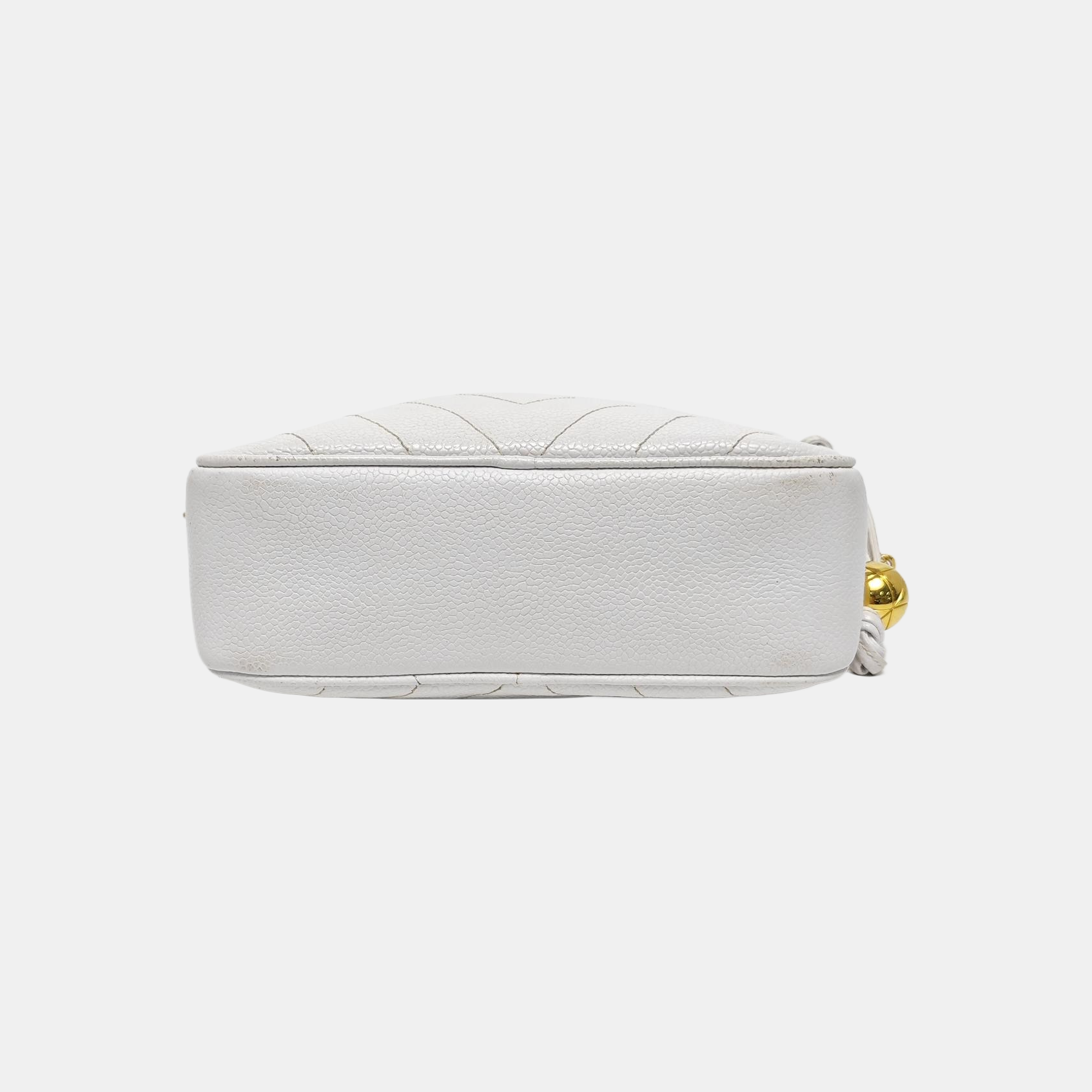 Chevron Grained Calfskin Crossbody Bag White