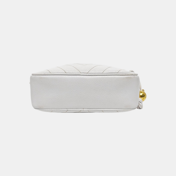 Chevron Grained Calfskin Crossbody Bag White