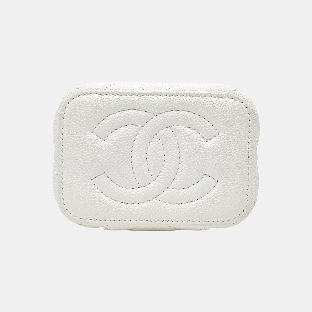 VANITY CASE Small Quilted Grained Calfskin White
