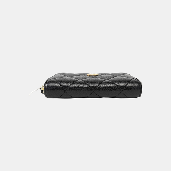 Quilted Grained Calfskin Card Holder Black