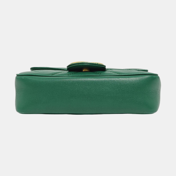 Authenticated pre-owned  GG Marmont Mini Quilted Calfskin Green - Shoulder Bag at Looply