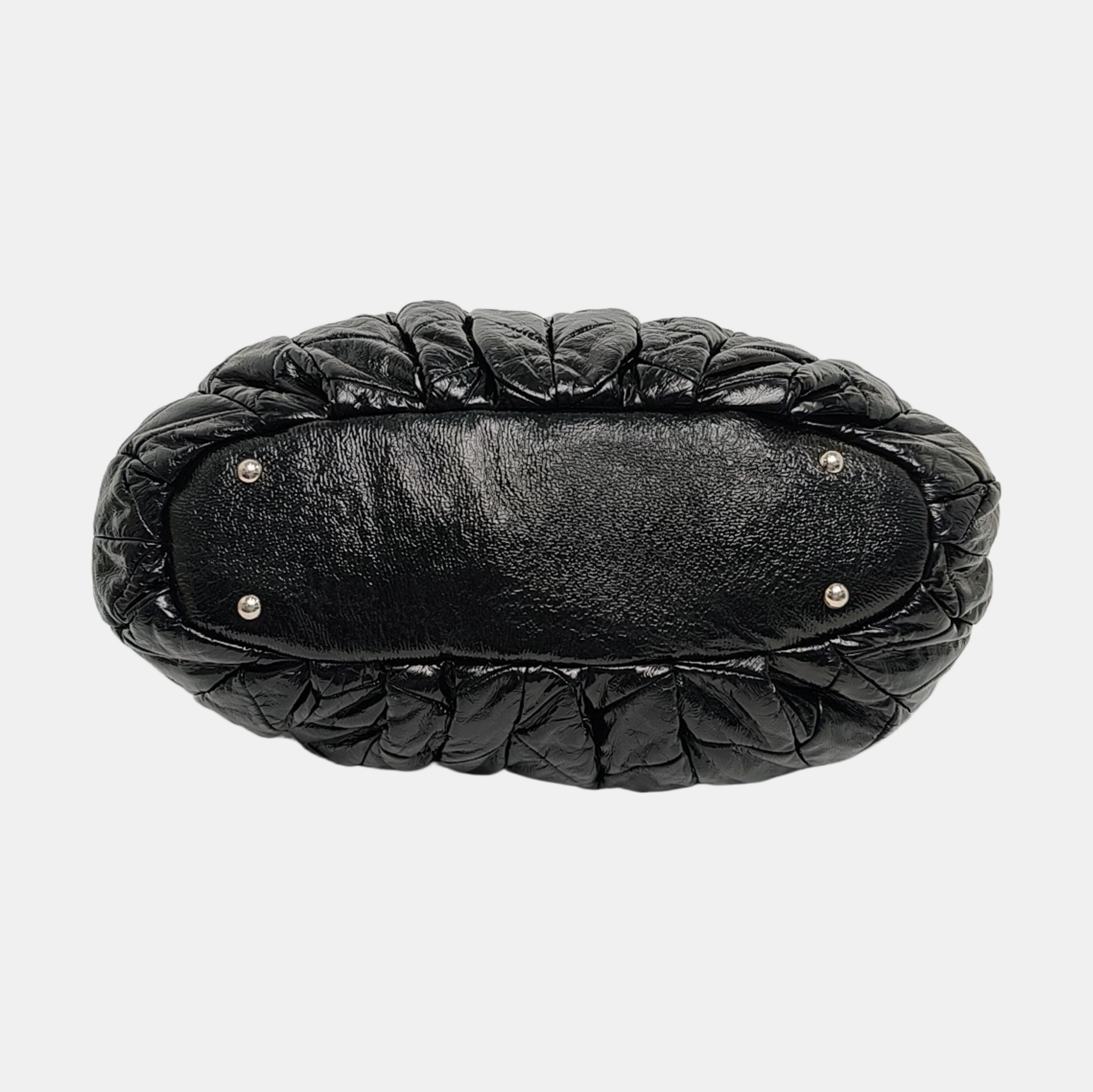 Quilted Patent Leather Tote Bag Black
