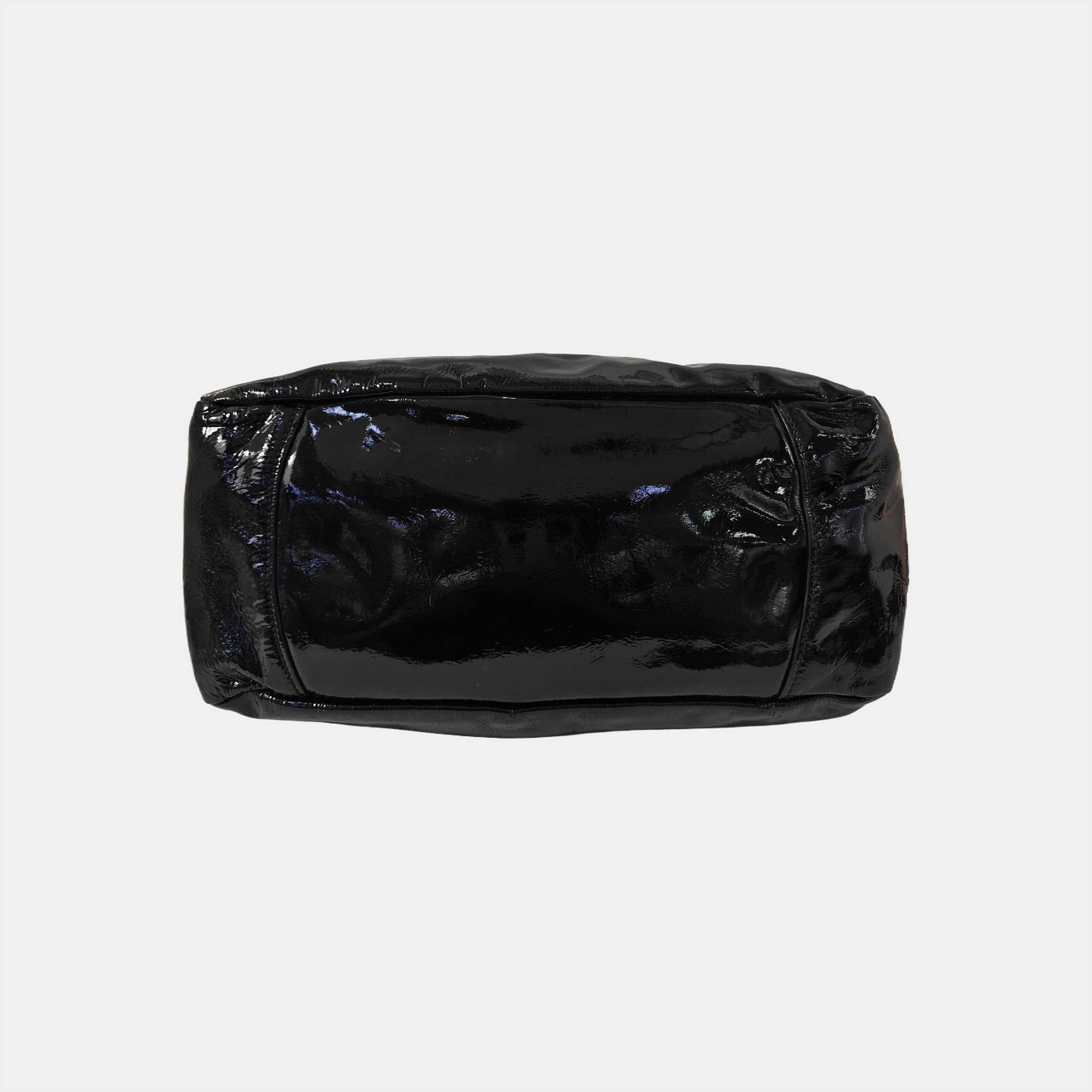 Patent Leather Top Handle Bag Black