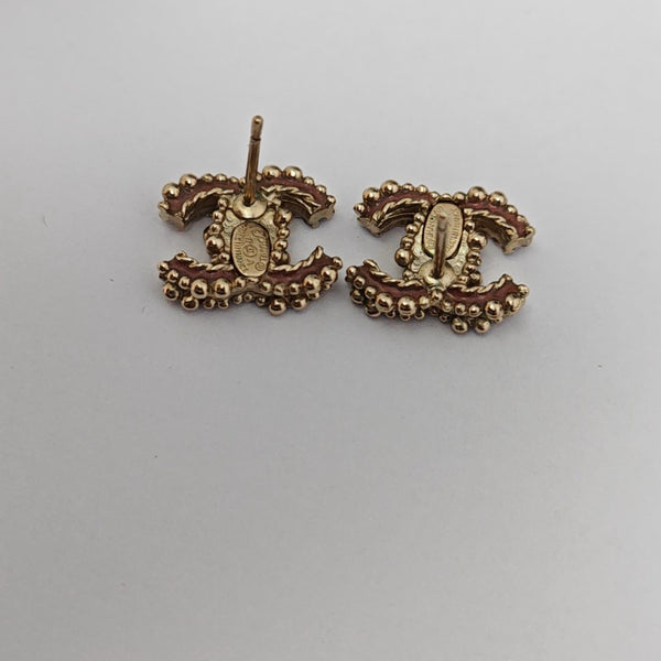 CC Logo Metal Gold Stud Earrings