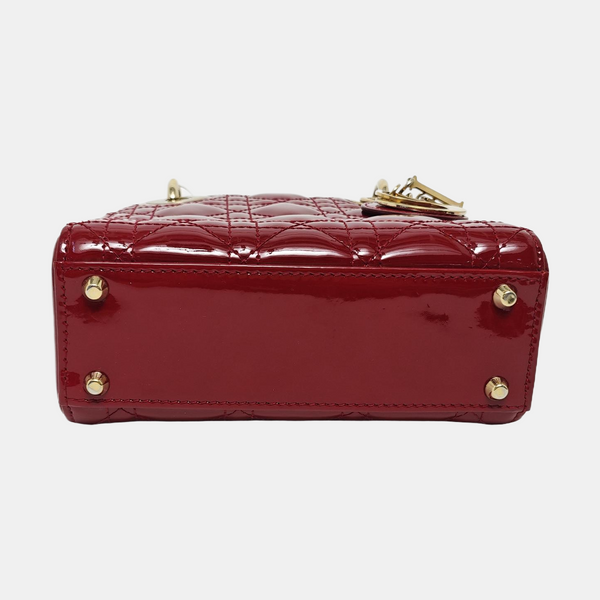 Authenticated pre-owned  Lady Dior Mini Cannage Patent Calfskin Red - Tote Bag at Looply