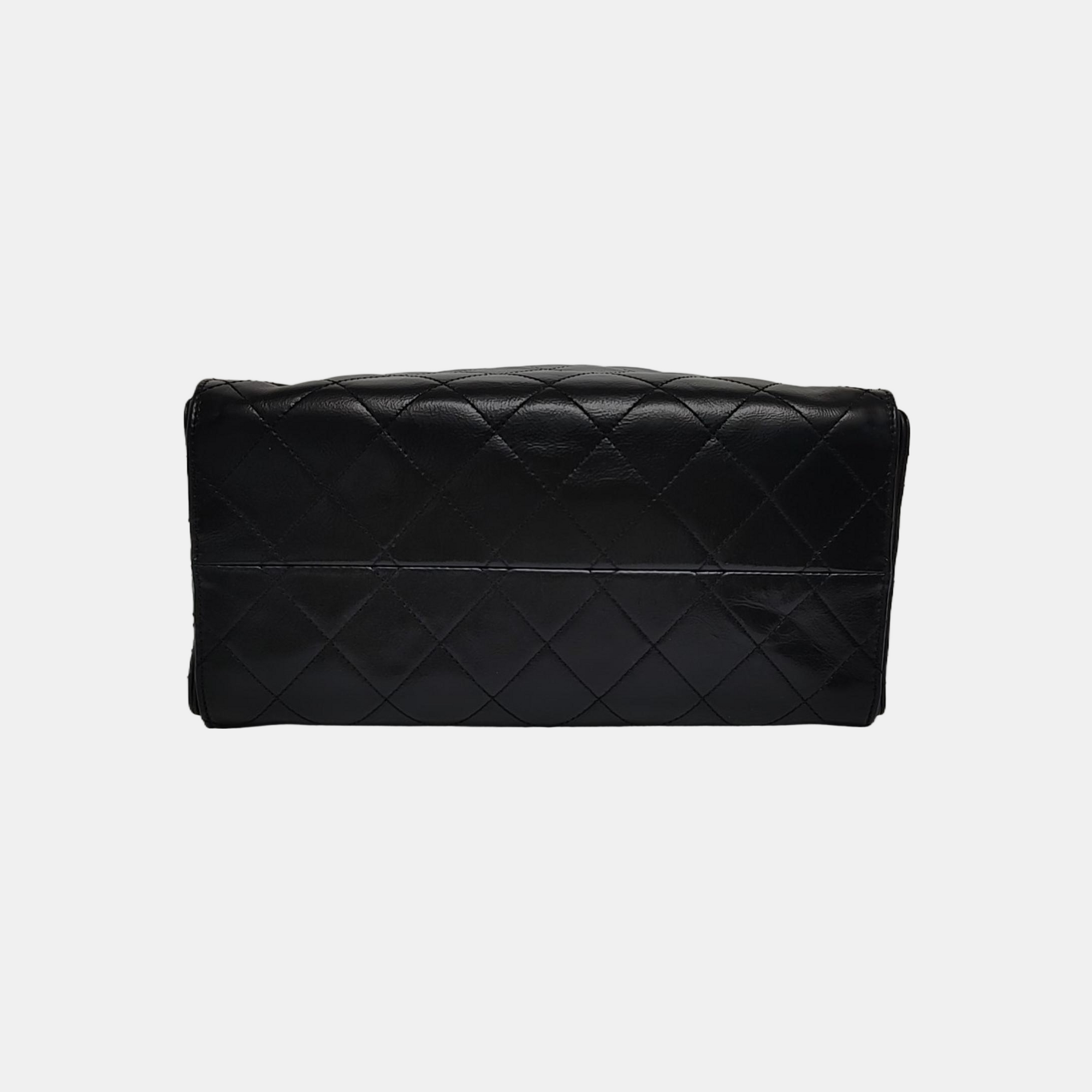 CHANEL 25 Small Quilted Waxed Cafskin Black