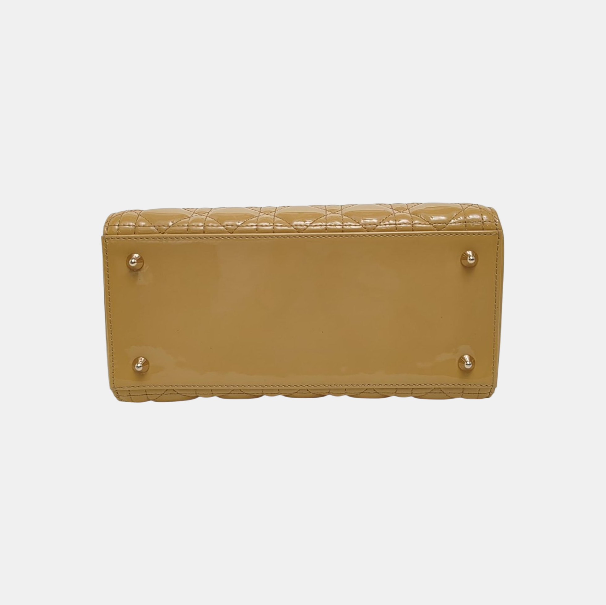 Authenticated pre-owned  Lady Dior Medium Quilted Patent Leather Beige - Top Handle Bag at Looply