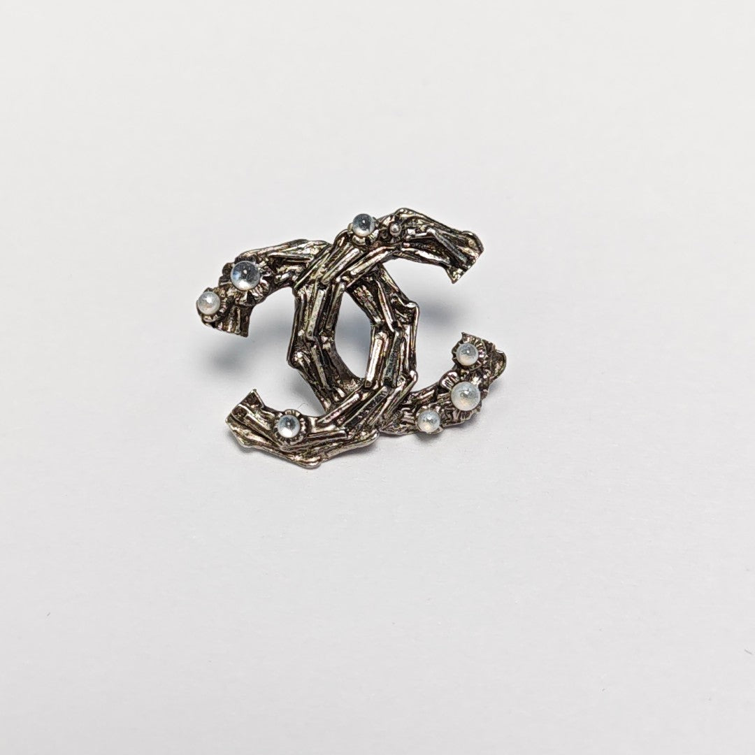 CC Logo Metal Gray Stud Earrings