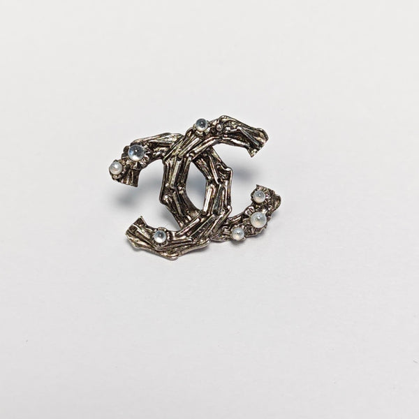 CC Logo Metal Gray Stud Earrings