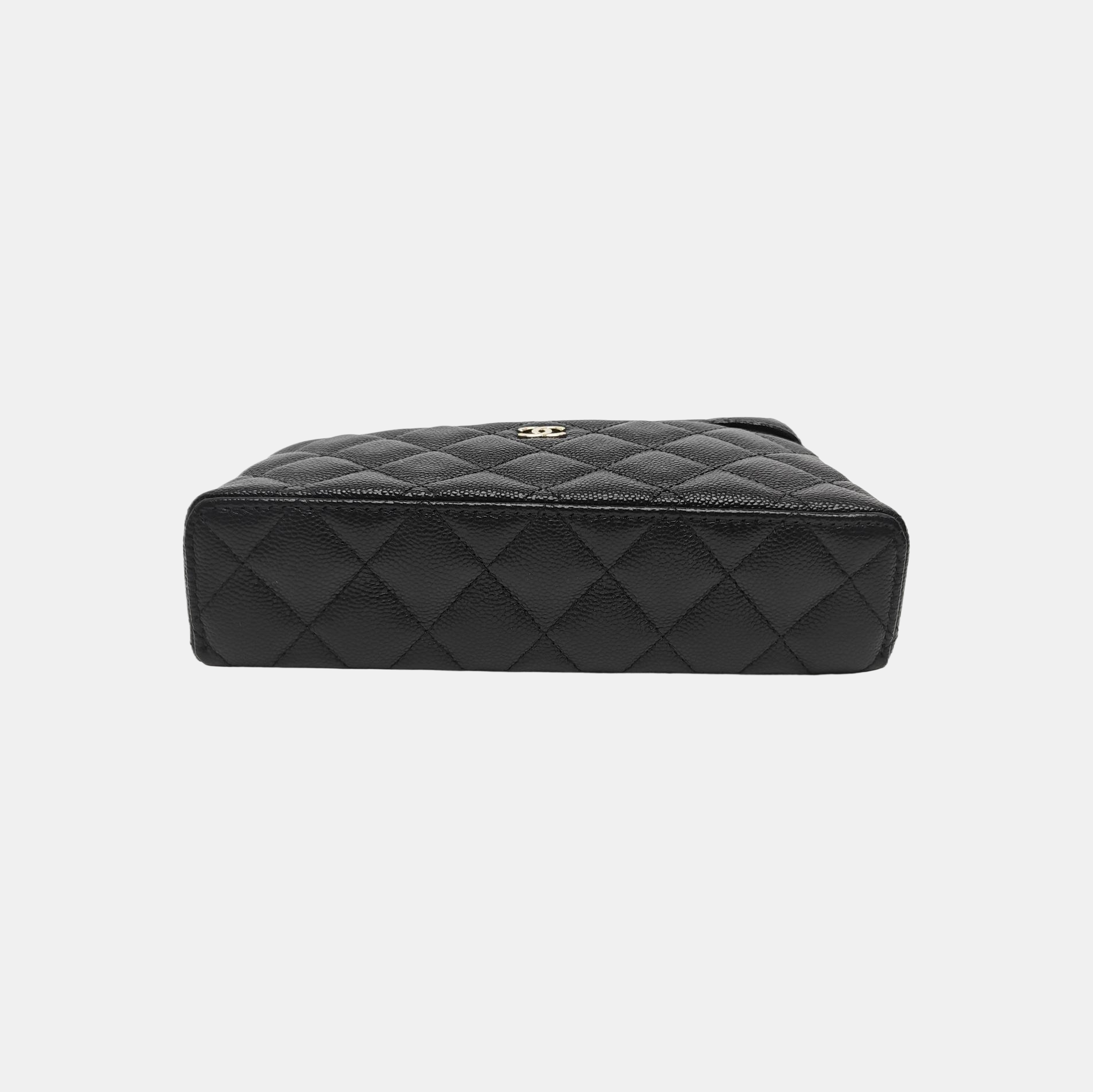 Quilted Grained Calfskin Shoulder Bag Black