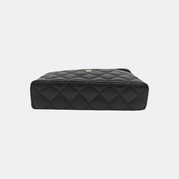 Quilted Grained Calfskin Shoulder Bag Black
